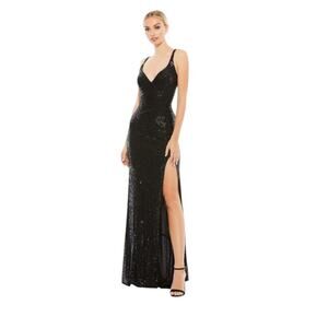 Mac Duggal Womens Black Fully Sequined Scoop Back Gown Style 26443 Size 4 NWT